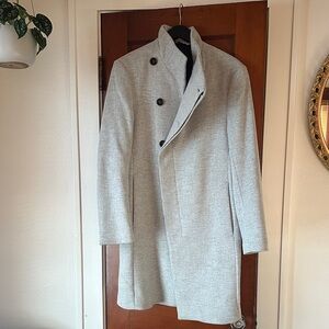 Men's ZARA FUNNEL NECK GRAY WOOL BLEND COAT